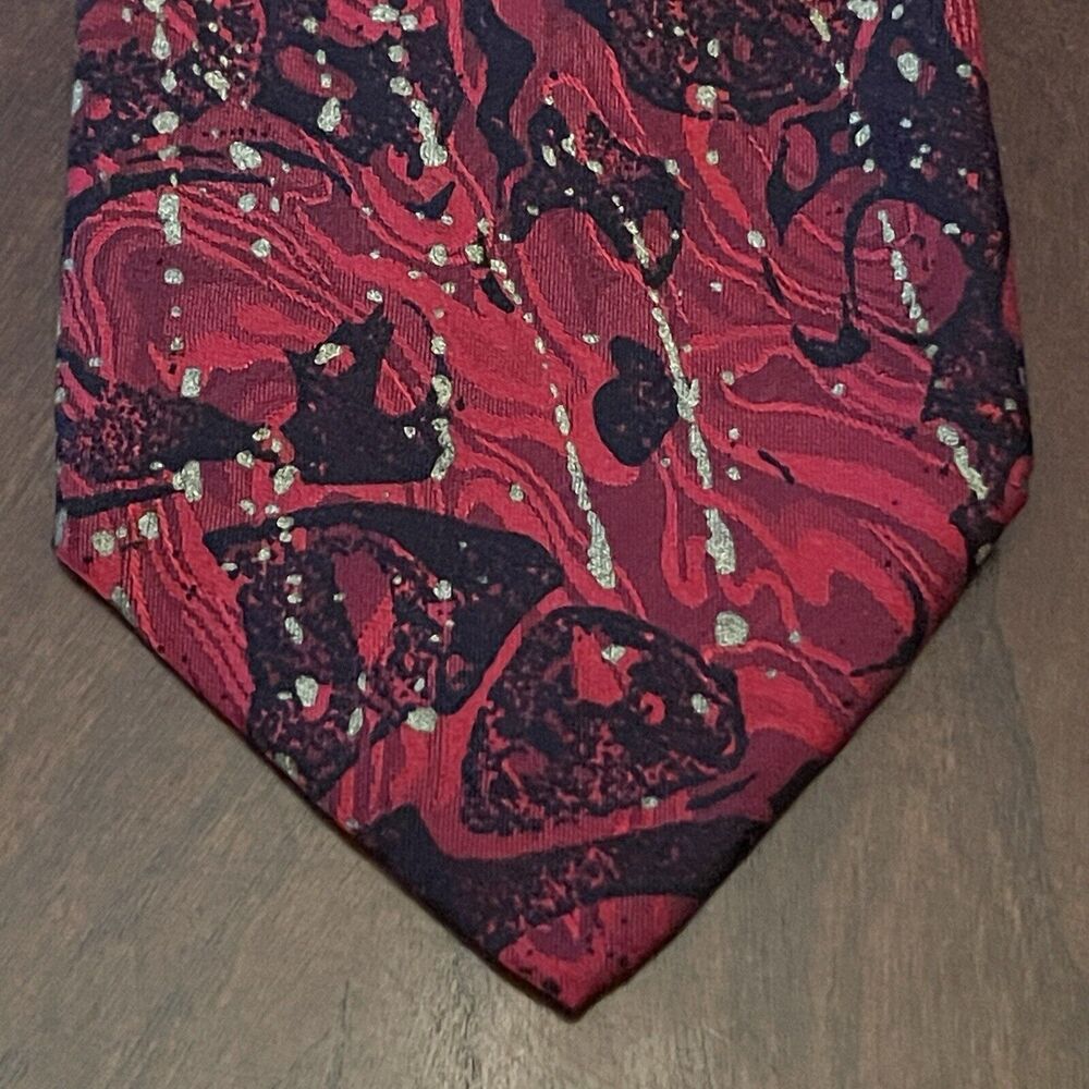 Vintage Pino Formica Fashion Hand Made Red Gold 100% Silk Made In Italy
